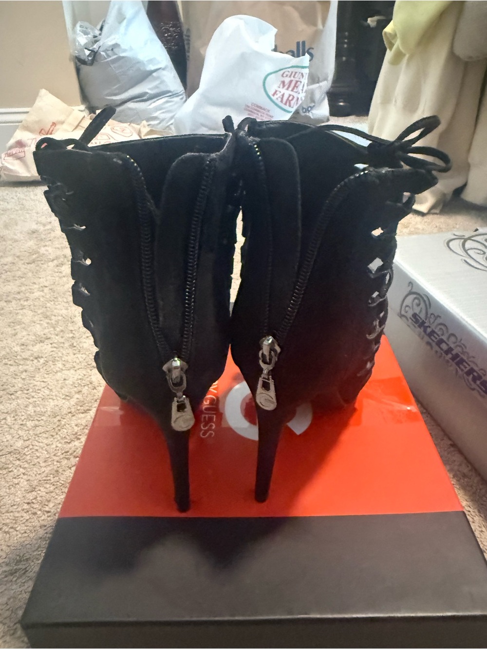 G by Guess Black Cutout Lace-Up Peep Toe Heels - Picture 3 of 3